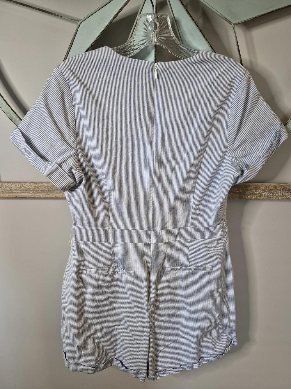 Banana Republic Light Blue Striped Wrap Linen Blend Romper - 8